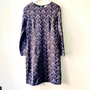 Boden Black & Gray Floral  Jacquard Long Sleeve Sheath Dress - Size 8L (UK 12L)